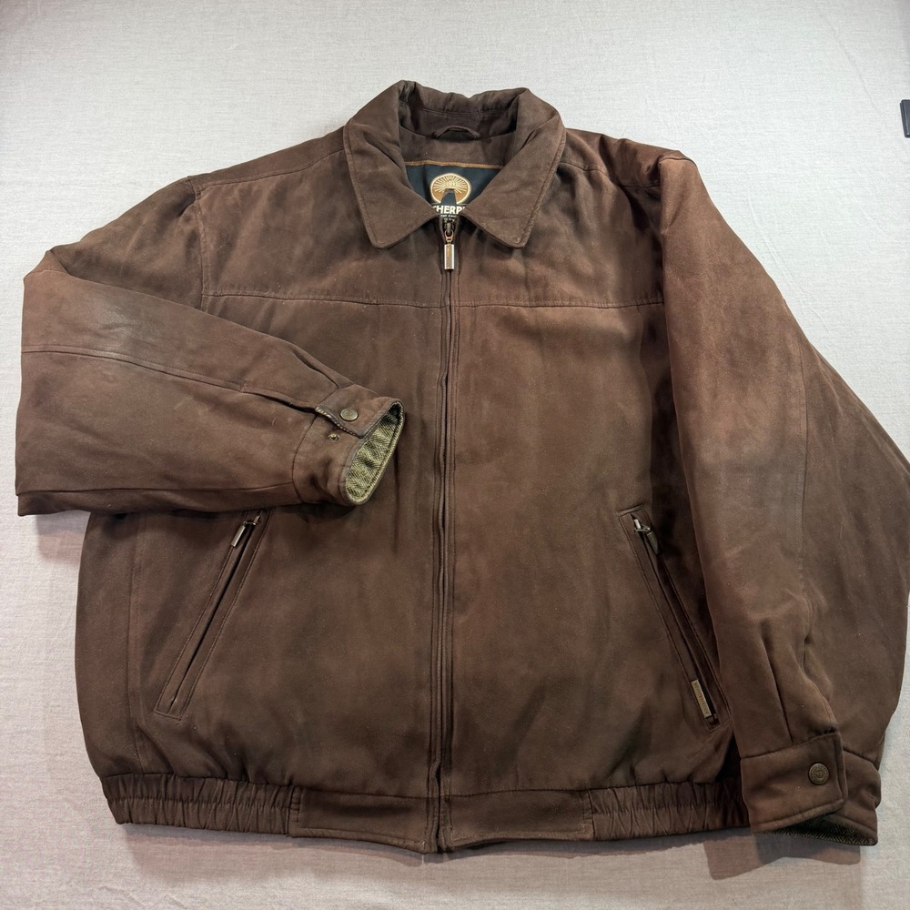 Weatherproof Faux Suede Jacket Mens XL Brown Good Full Zip Bomber 8082